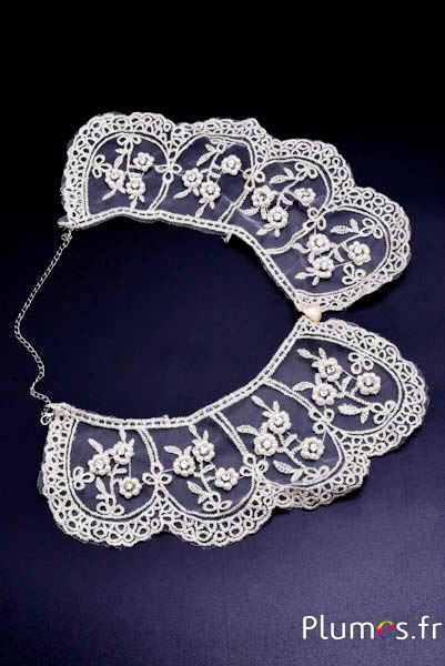 Colletto pizzo con perle - lung. 40 x 8 cm - crema  